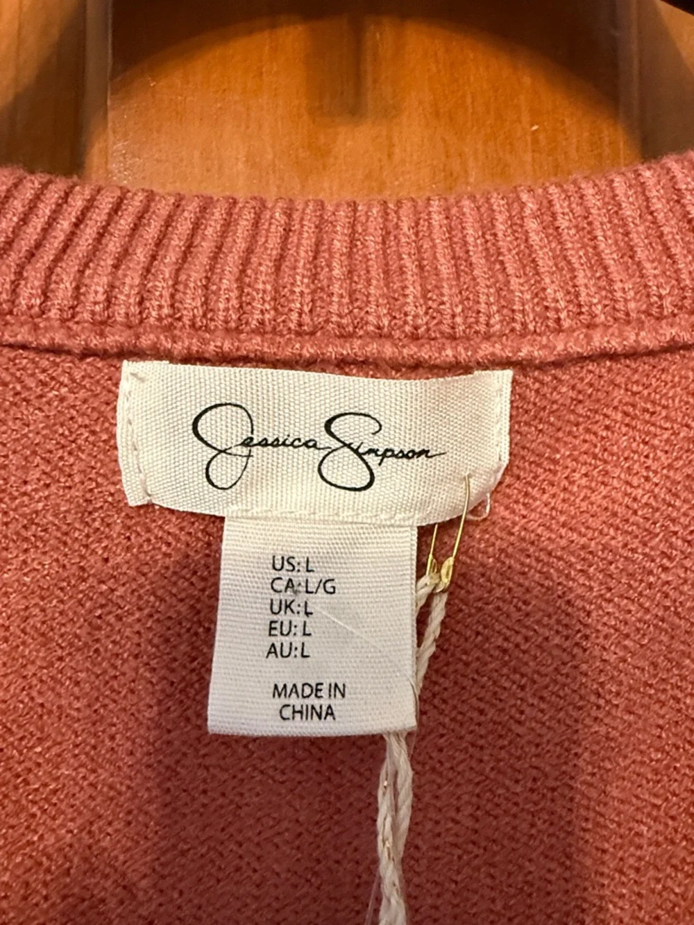 Jessica Simpson Dusty Rose Cable Knit V-Neck Button Front Sweater Vest - Picture 2 of 7